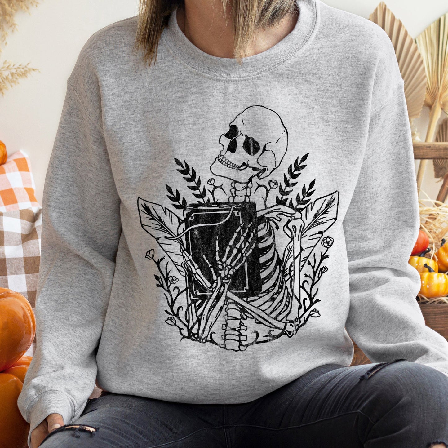 Reading Skeleton Vintage Halloween Sweatshirt
