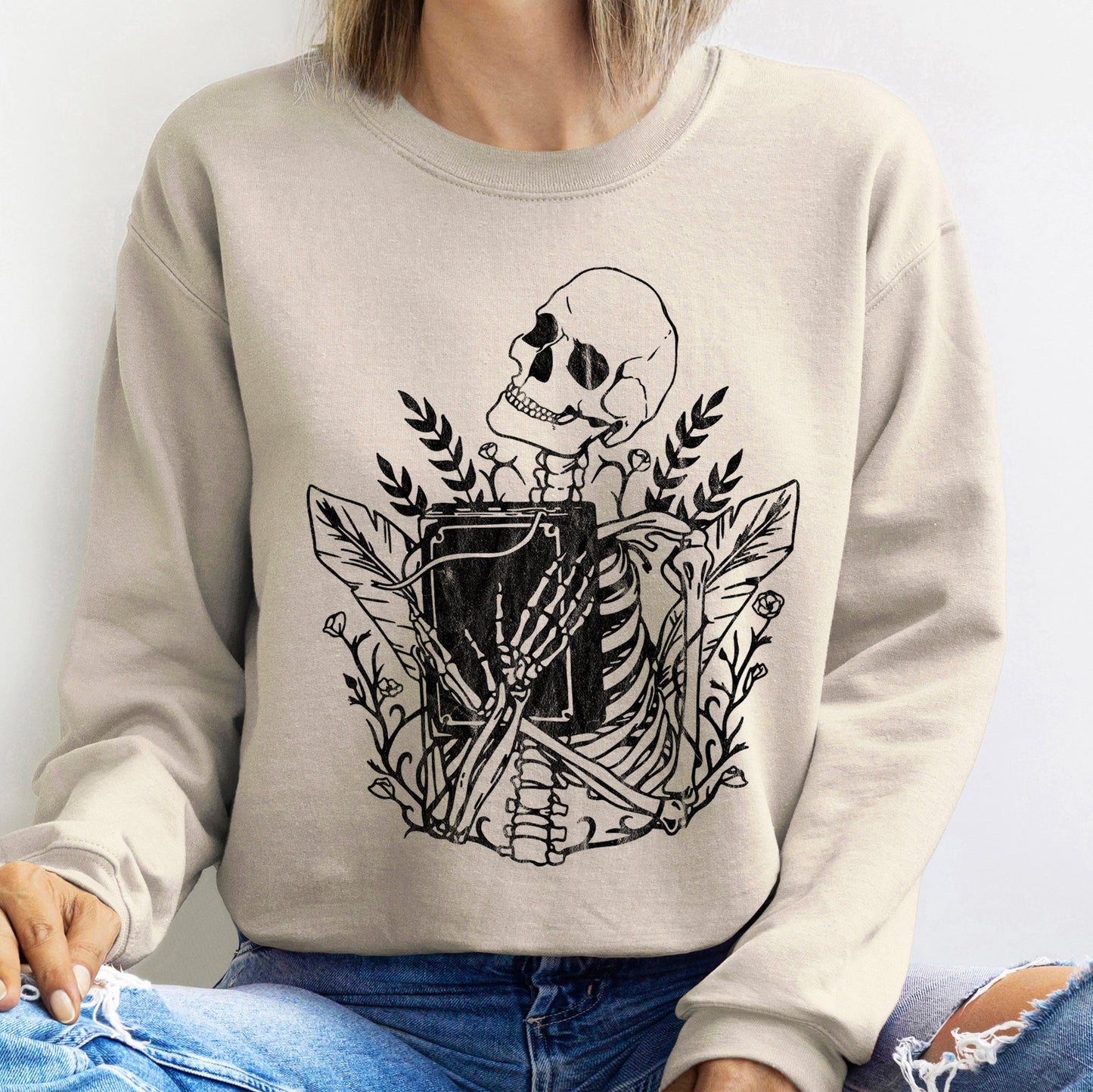 Reading Skeleton Vintage Halloween Sweatshirt