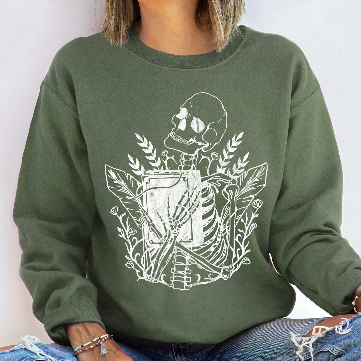 Reading Skeleton Halloween Sweatshirt