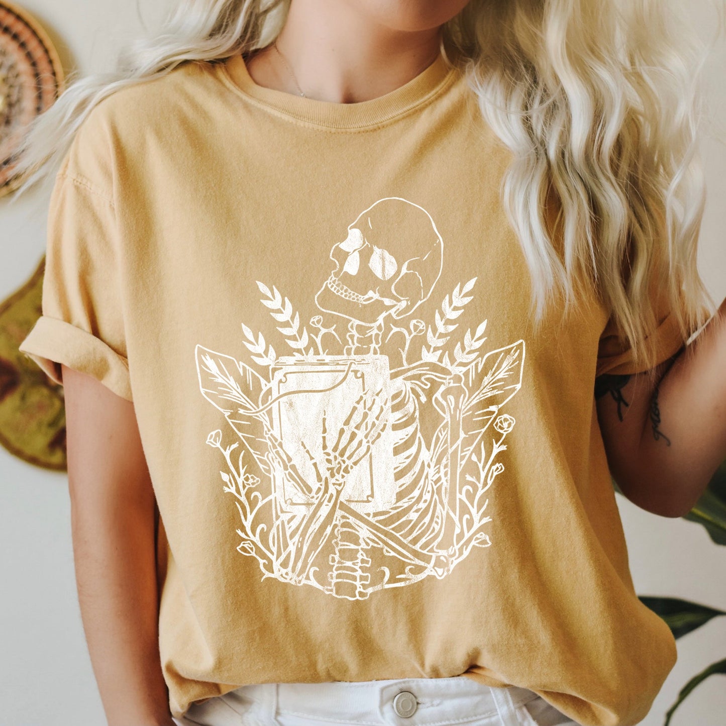 Skeleton And The Book Retro Halloween Comfort Colors Tshirt