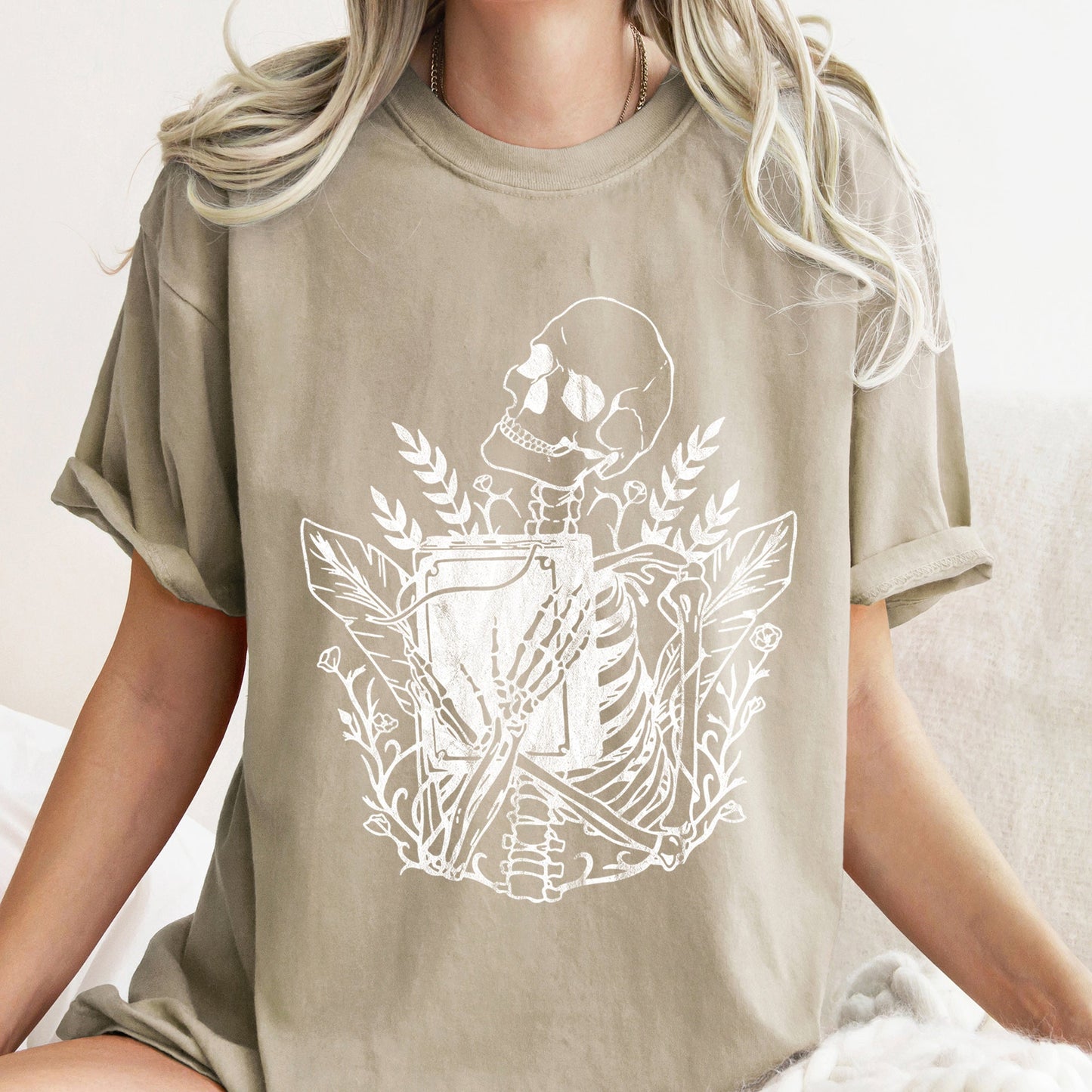 Skeleton And The Book Retro Halloween Comfort Colors Tshirt