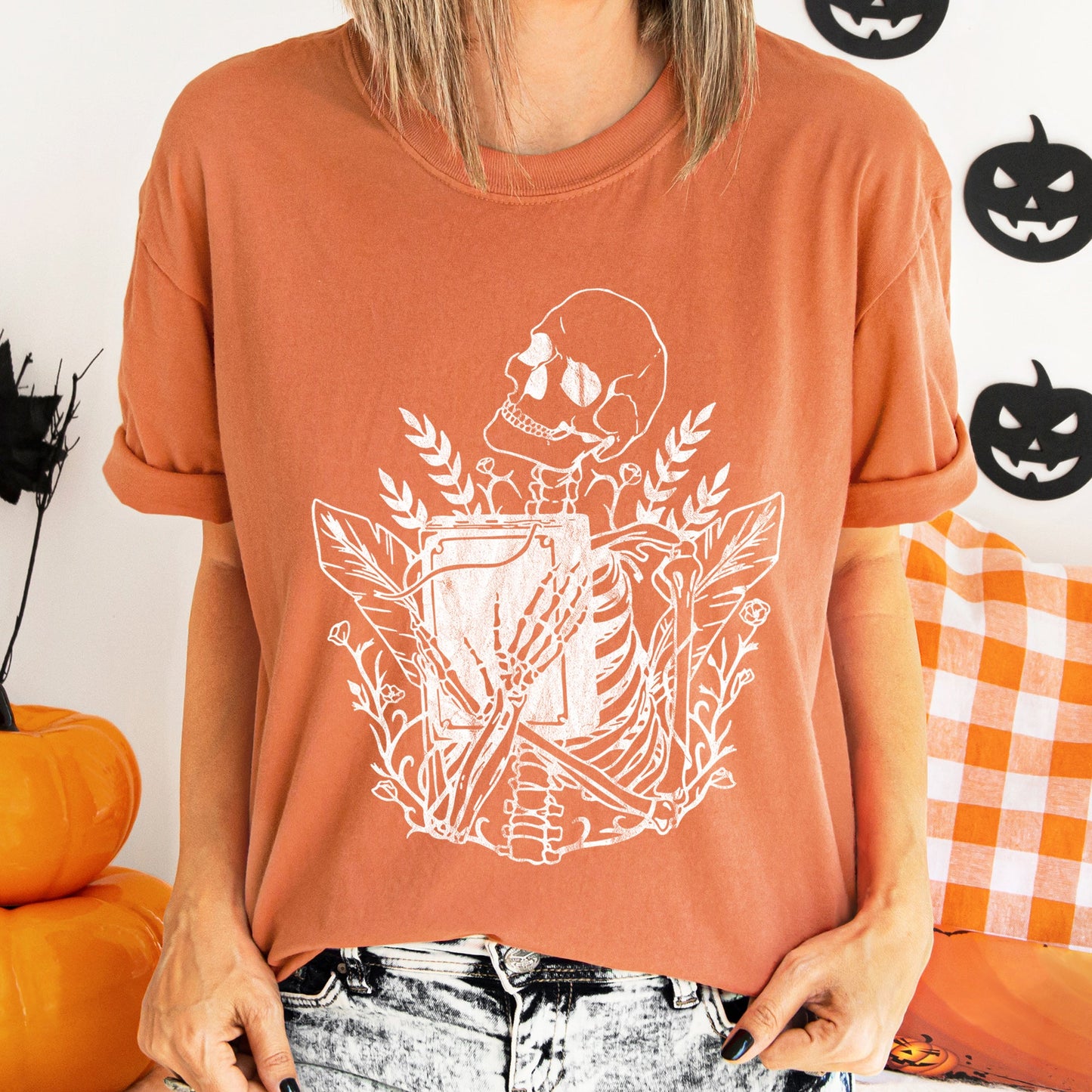Skeleton And The Book Retro Halloween Comfort Colors Tshirt