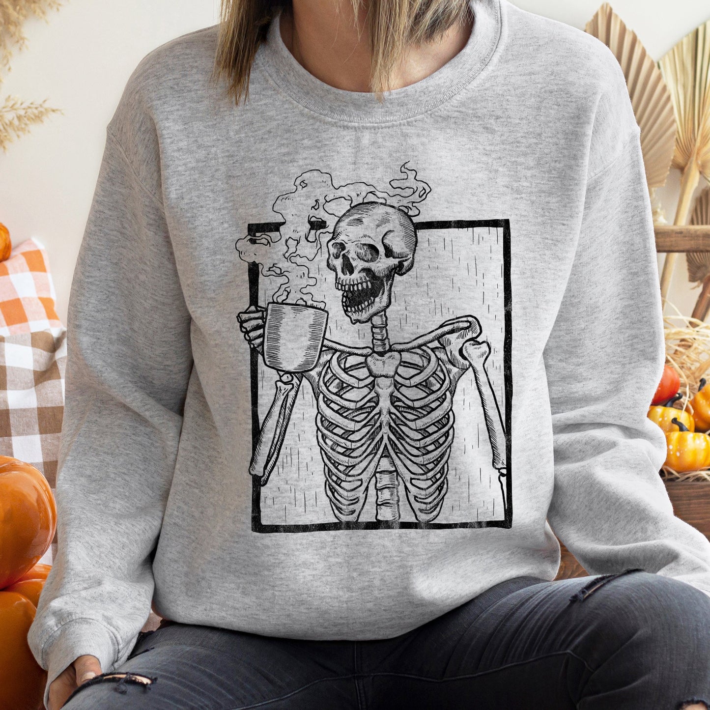 Skeleton Coffee Vintage Halloween Sweatshirt