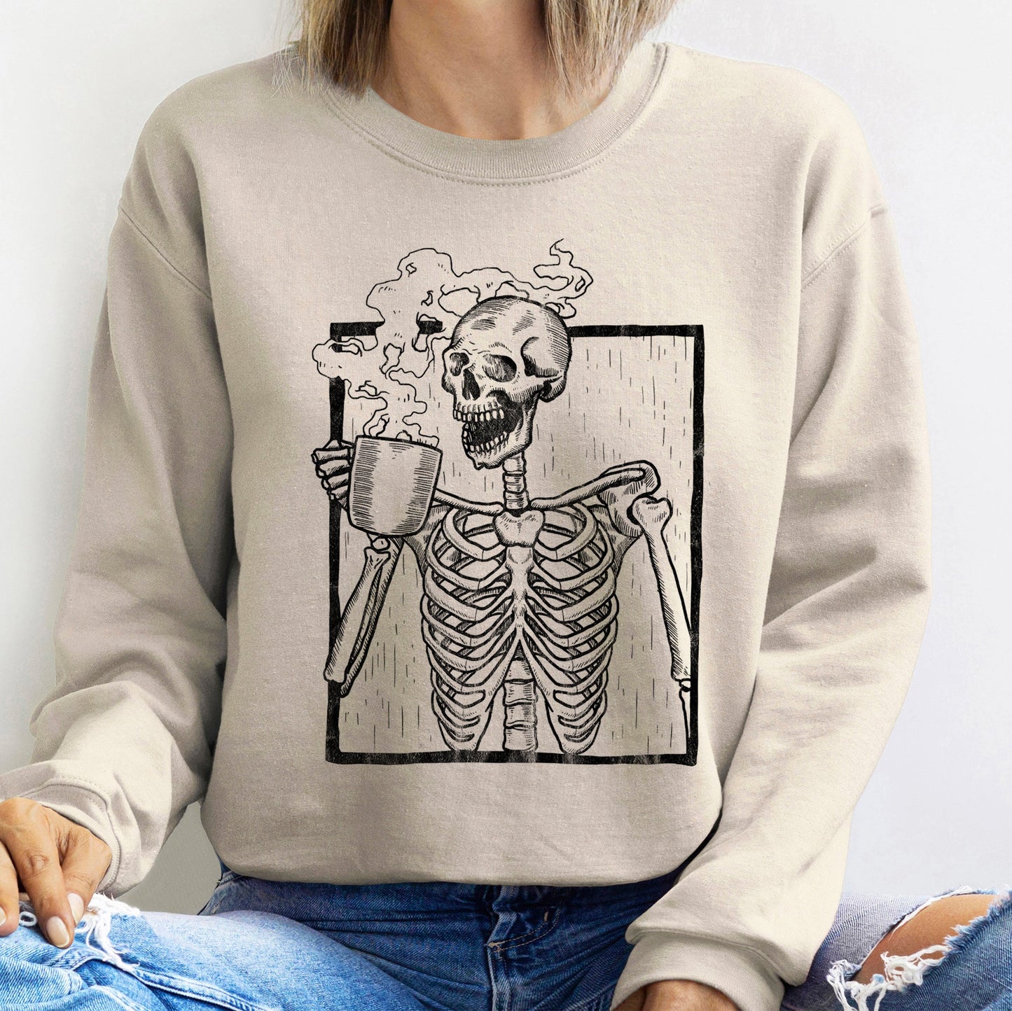 Skeleton Coffee Vintage Halloween Sweatshirt