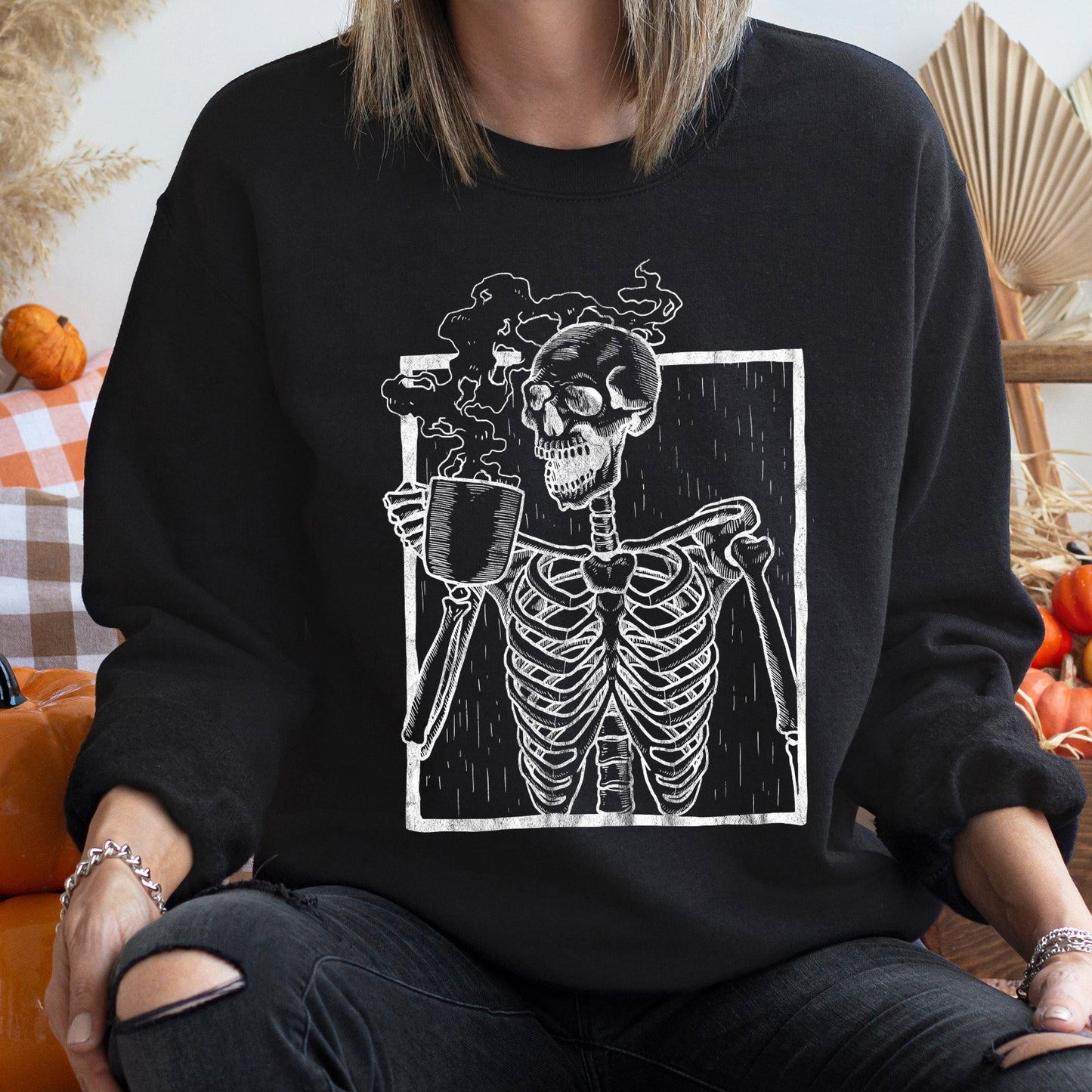 Skeleton Coffee Halloween Sweatshirt