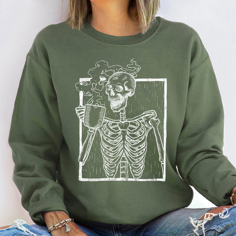Skeleton Coffee Halloween Sweatshirt Soft Fleece Unisex Sweatshirt Refinery No. 1