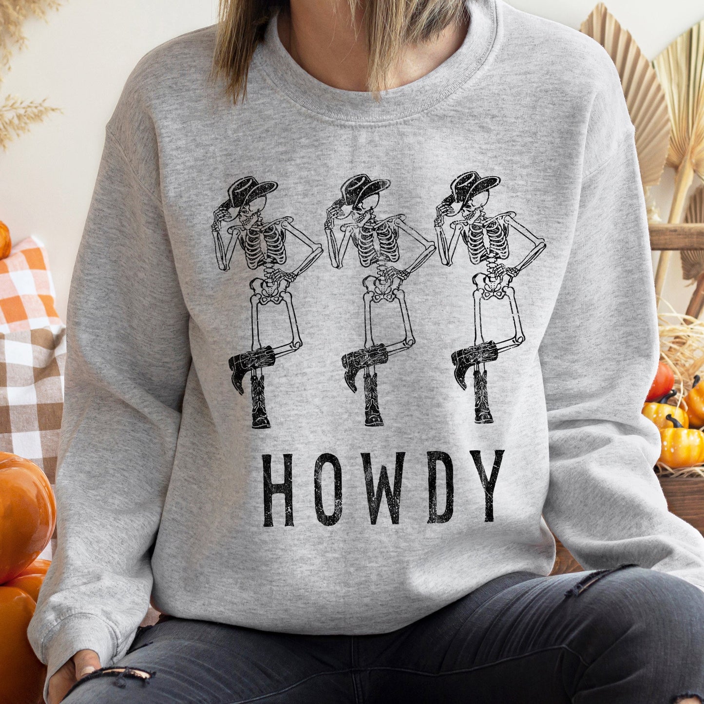 Howdy Cowboy Skeletons Sweatshirt Halloween Unisex Pullover