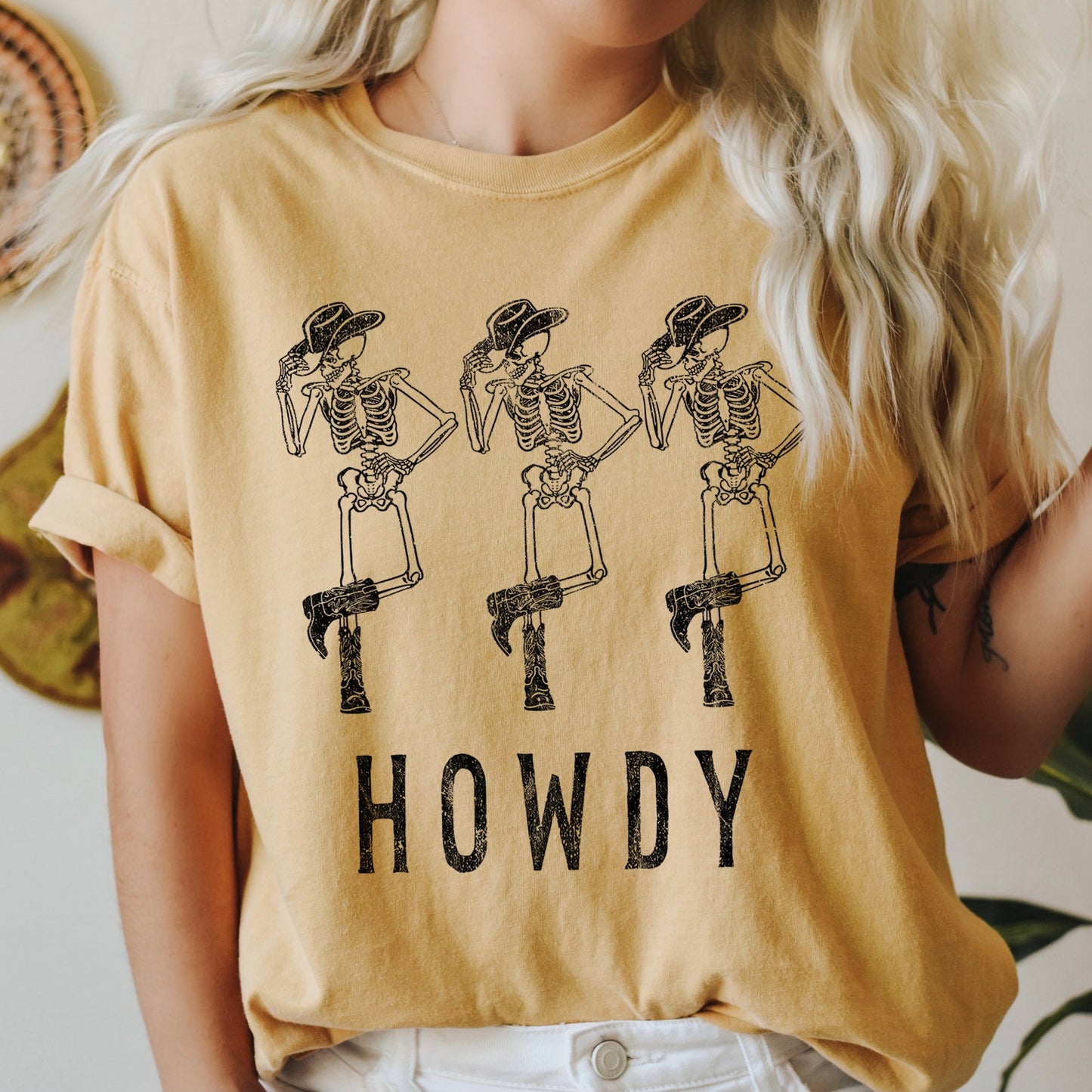 Howdy Skeletons Retro Western Halloween Comfort Colors Tshirt