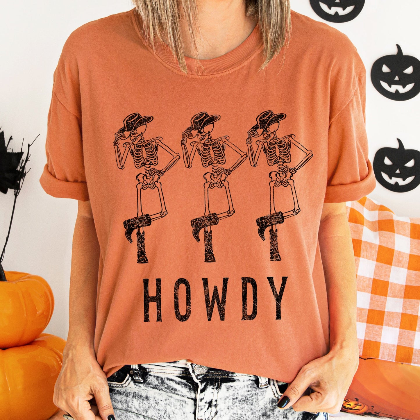 Howdy Skeletons Retro Western Halloween Comfort Colors Tshirt