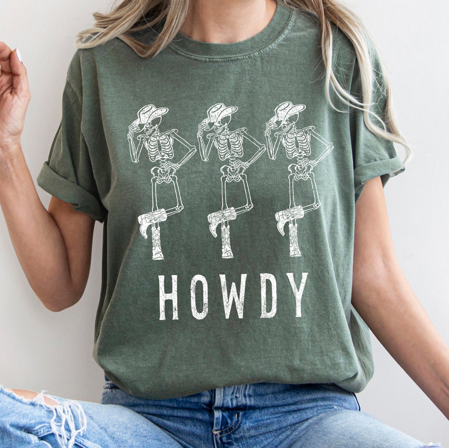 Howdy Skeletons Retro Western Halloween Comfort Colors Tshirt