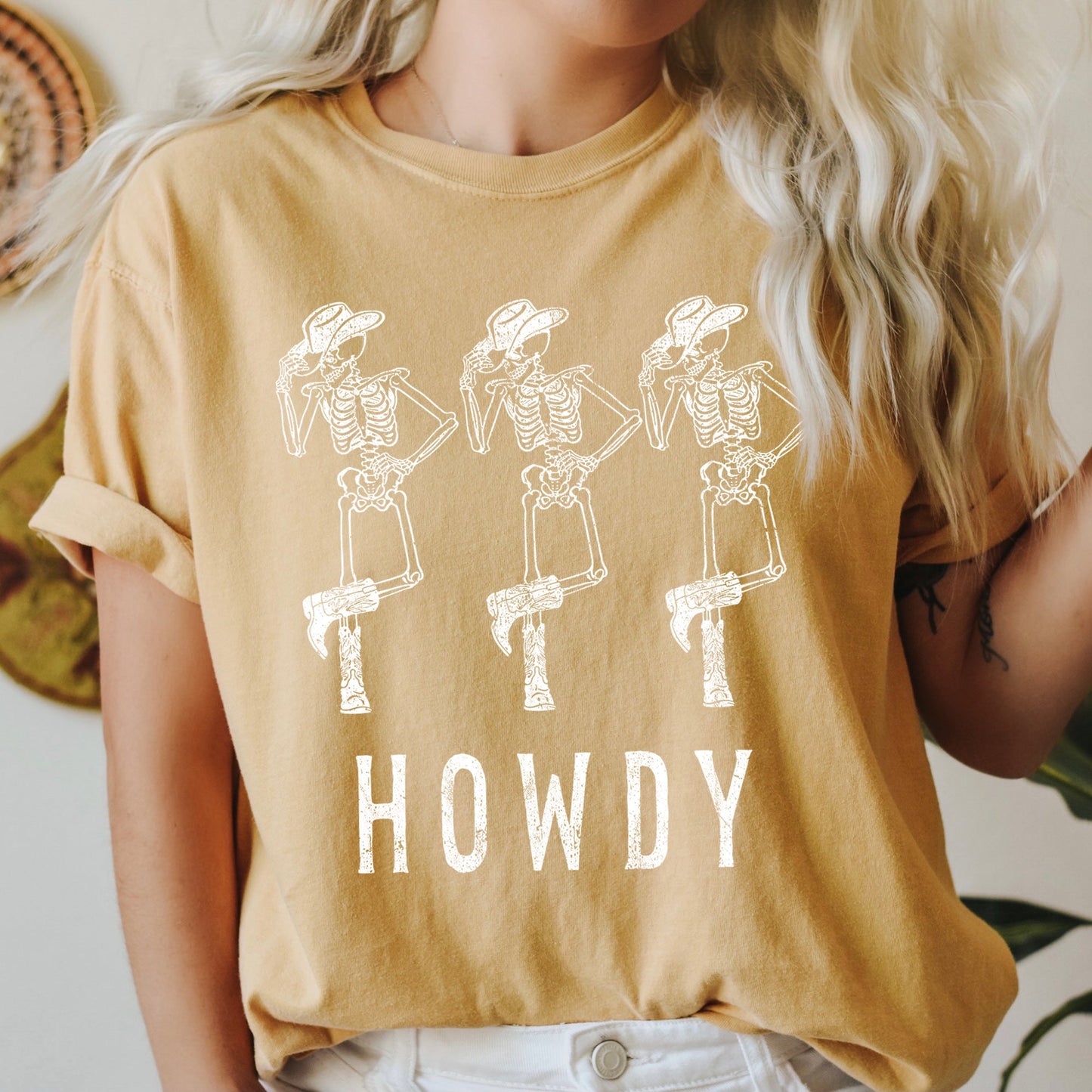 Howdy Skeletons Retro Western Halloween Comfort Colors Tshirt