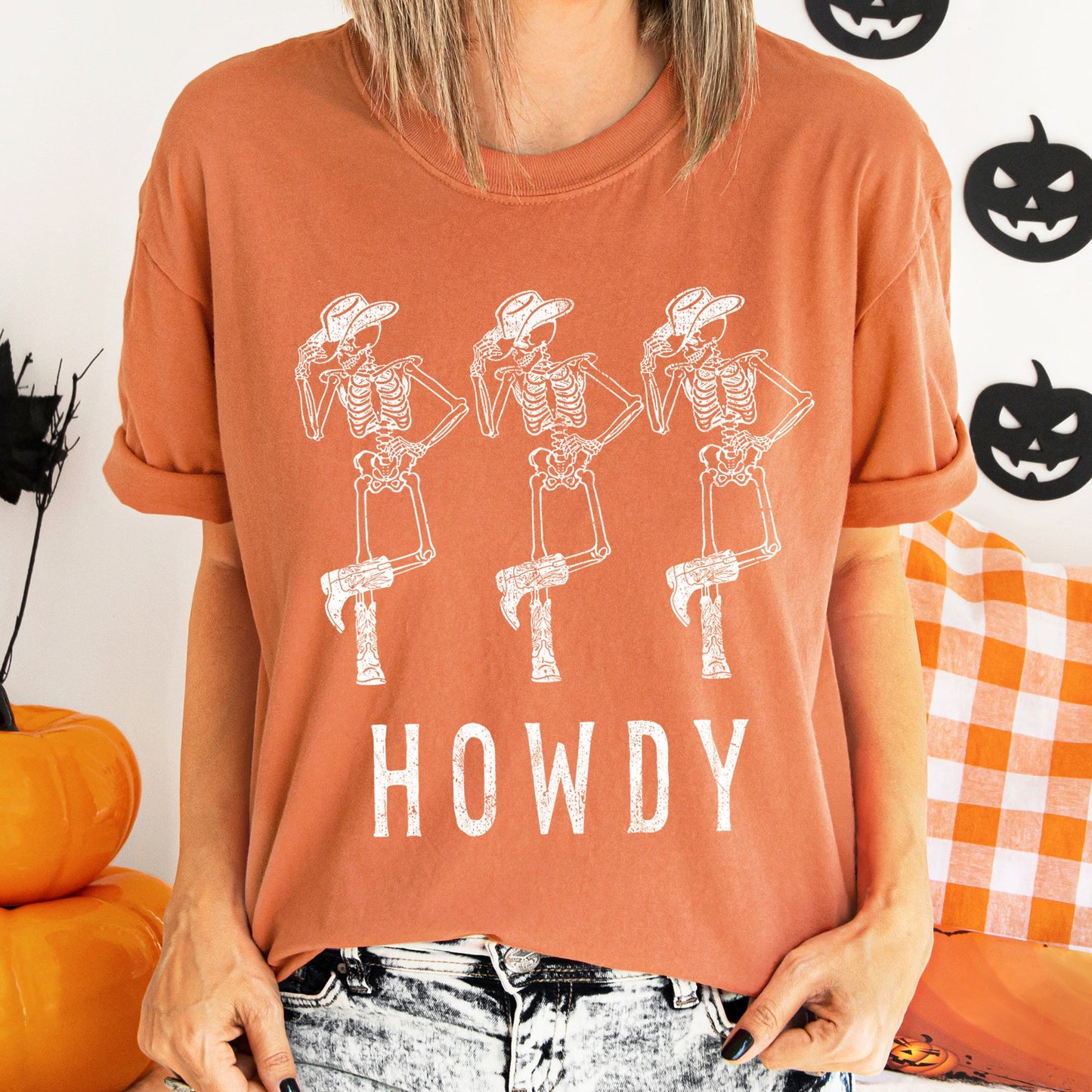 Howdy Skeletons Retro Western Halloween Comfort Colors Tshirt