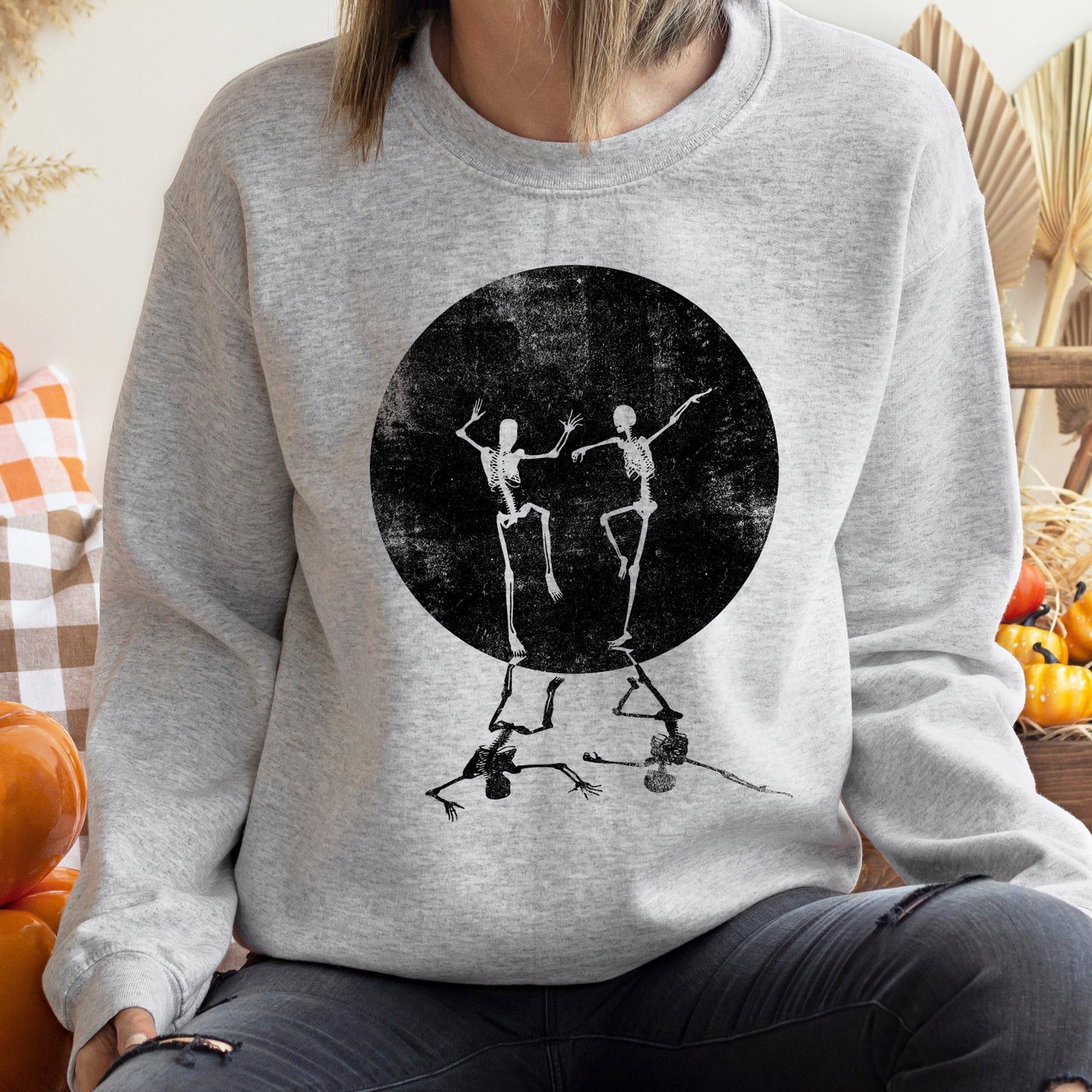 Skeleton Dancing Moon Vintage Halloween Sweatshirt