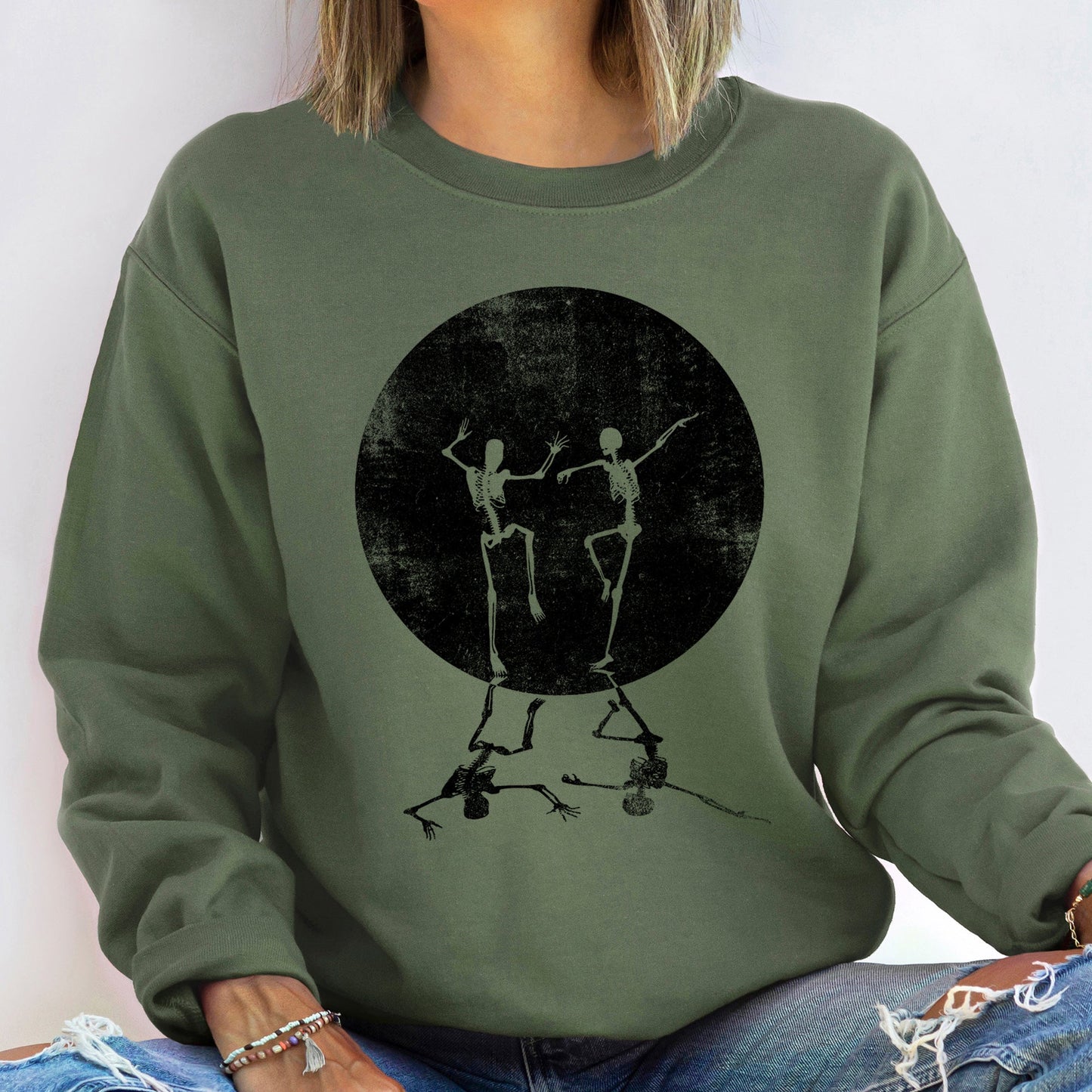 Skeleton Dancing Moon Vintage Halloween Sweatshirt