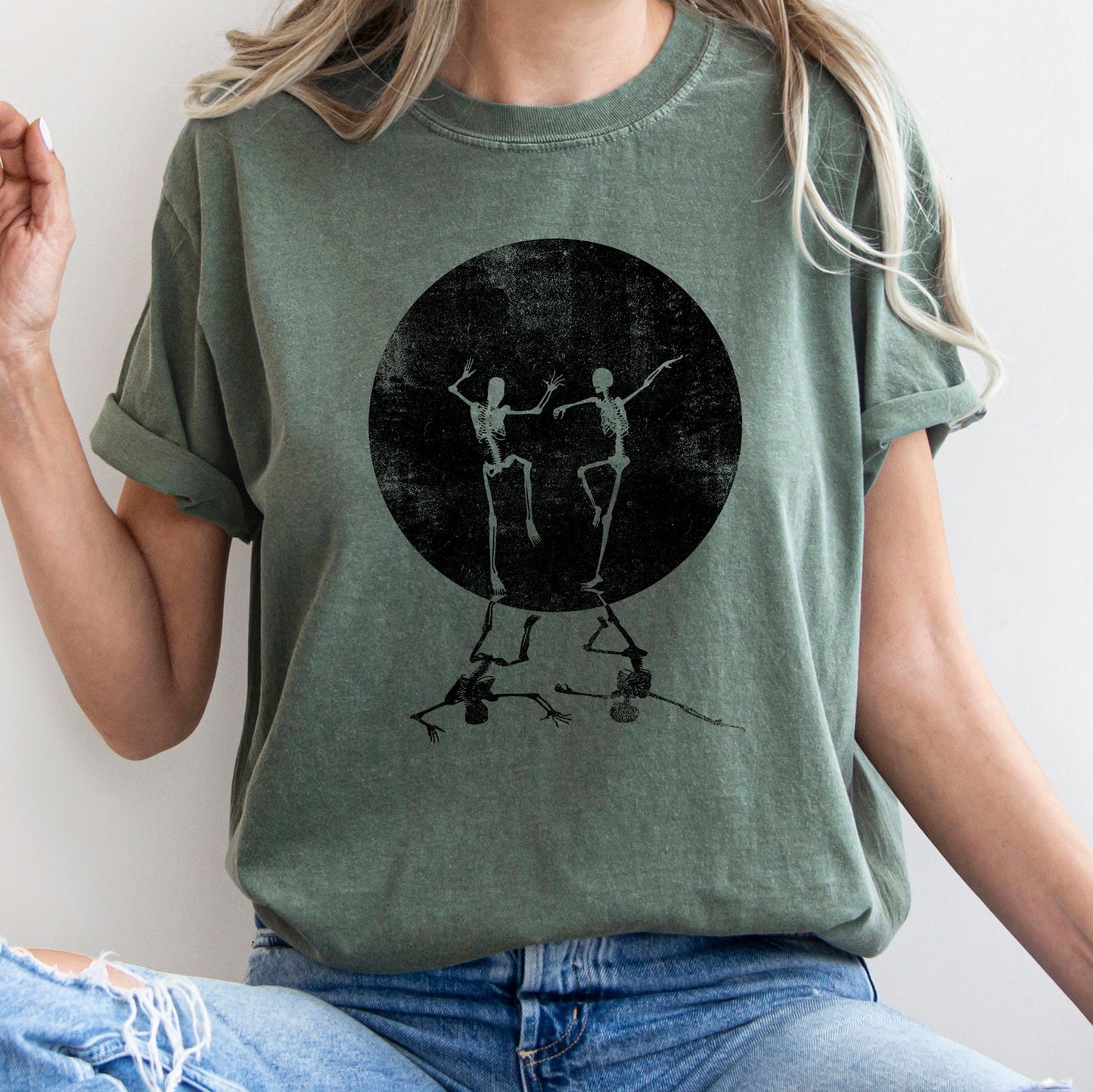 Skeletons Dancing Moonlight Retro Halloween Comfort Colors T-shirt