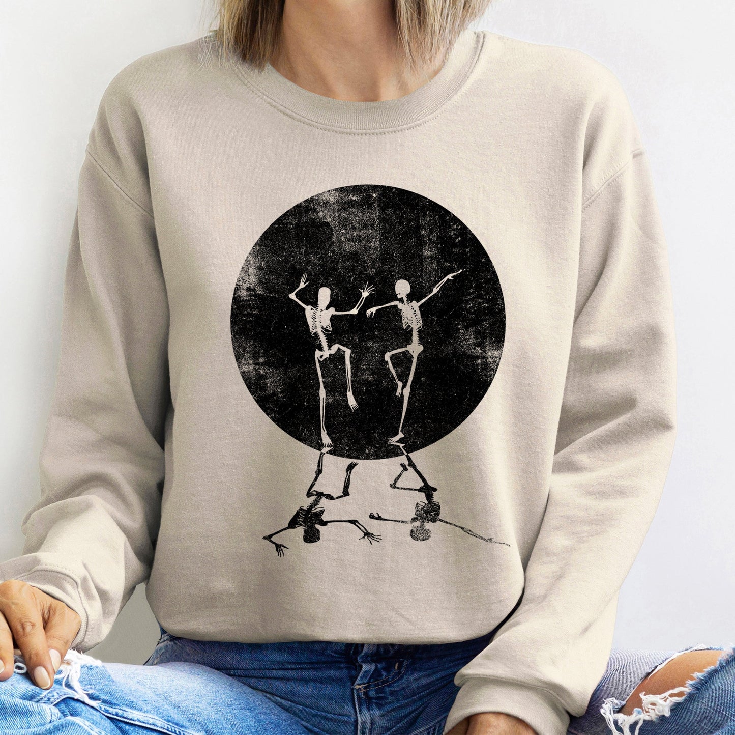 Skeleton Dancing Moon Vintage Halloween Sweatshirt