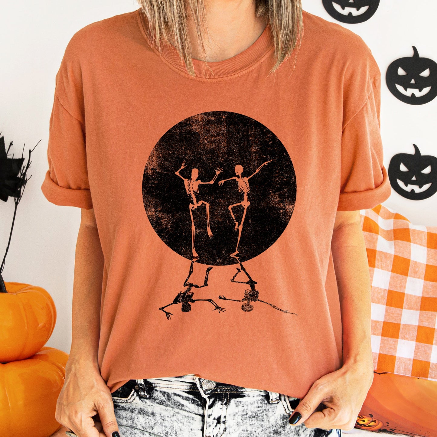 Skeletons Dancing Moonlight Retro Halloween Comfort Colors T-shirt