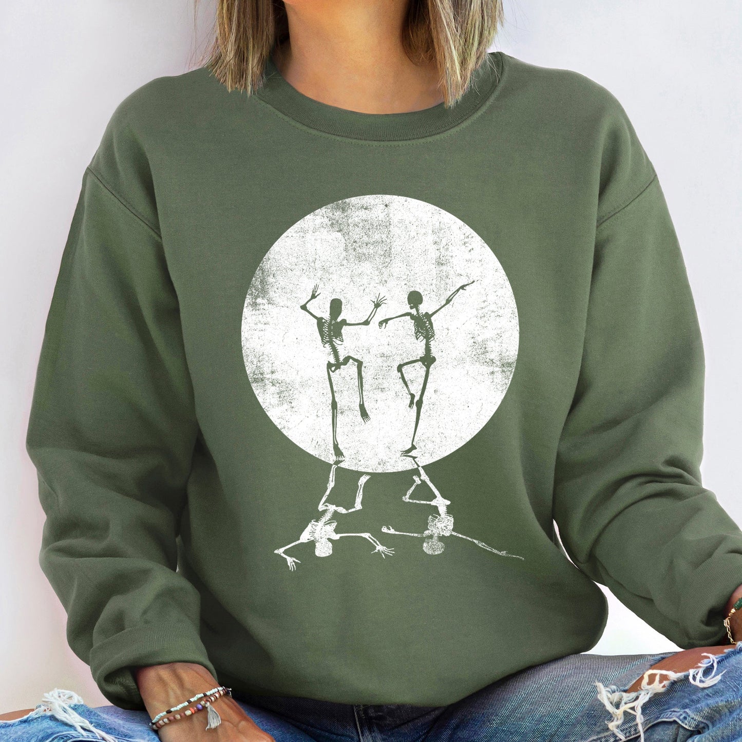 Skeleton Dancing Moon Halloween Sweatshirt Soft Fleece Sweatshirt Refinery No. 1