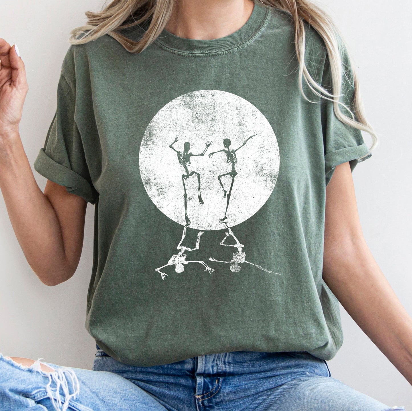 Skeletons Dancing Moonlight Retro Comfort Colors Halloween Tshirt