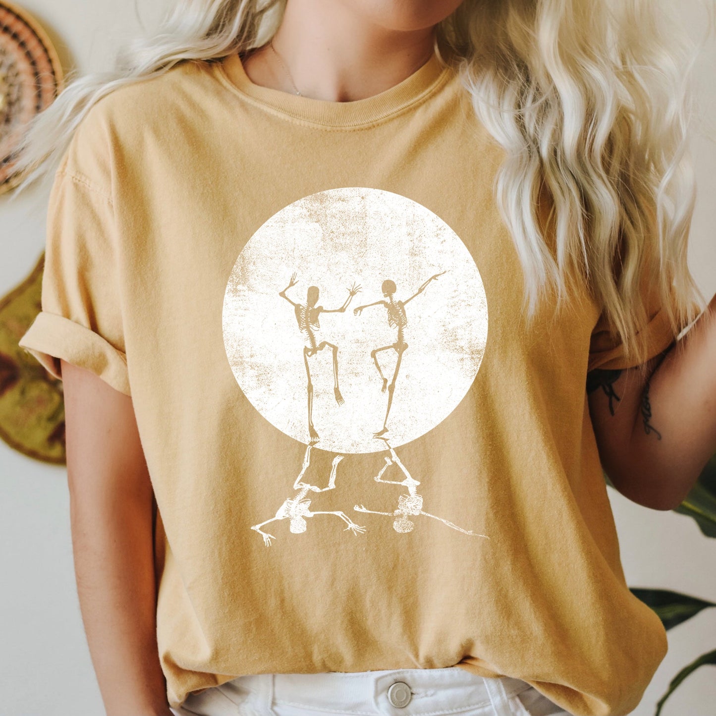 Skeletons Dancing Moonlight Retro Comfort Colors Halloween Tshirt