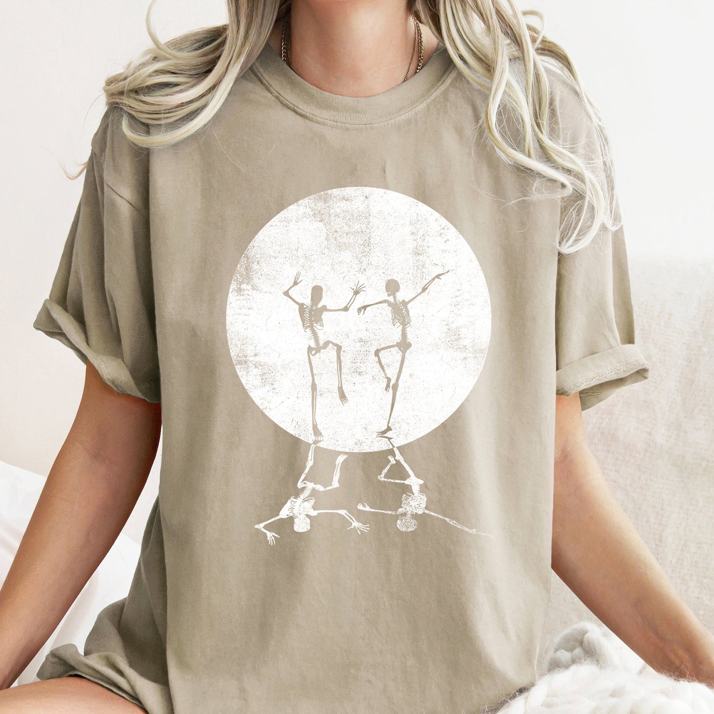 Skeletons Dancing Moonlight Retro Comfort Colors Halloween Tshirt