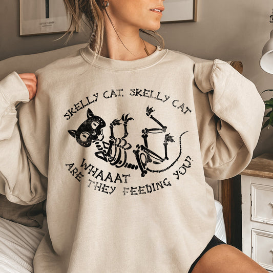 Skelly Cat Vintage Halloween Sweatshirt Unisex Cozy Cotton Blend