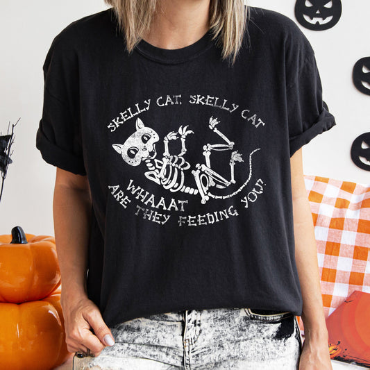 Skelly Cat Retro Halloween Comfort Colors Tshirt