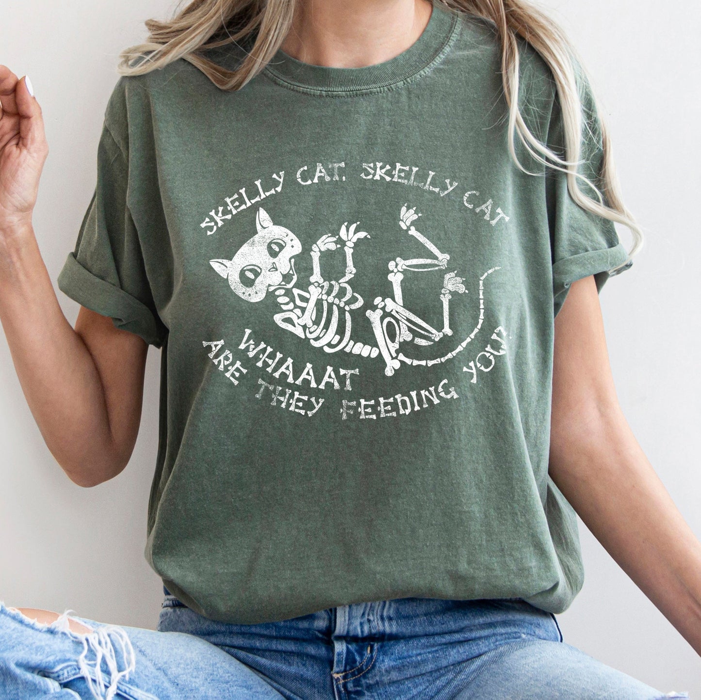 Skelly Cat Retro Halloween Comfort Colors Tshirt