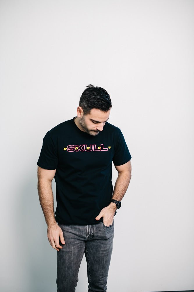 Neon Pop SkullRobot T-Shirt Heavy Cotton Crew Neck