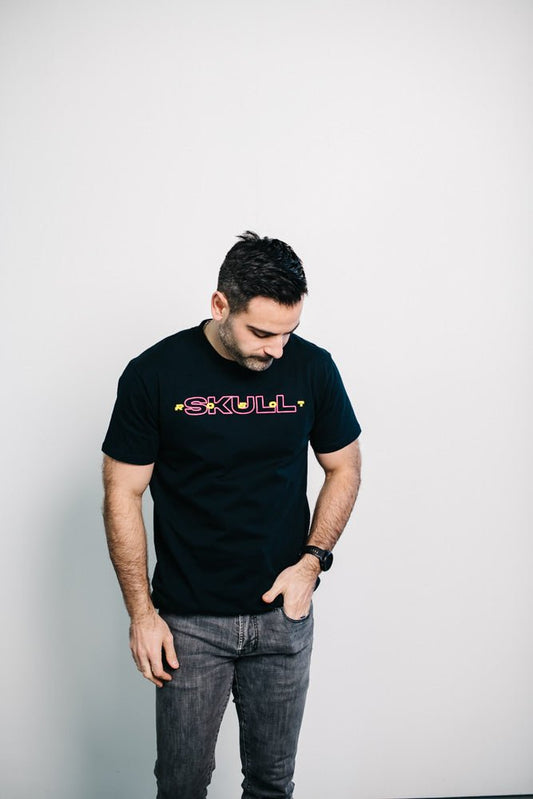 Neon Pop SkullRobot T-Shirt Heavy Cotton Crew Neck
