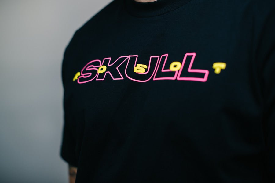 Neon Pop SkullRobot T-Shirt Heavy Cotton Crew Neck