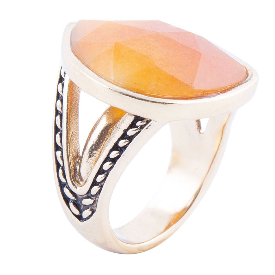 Sky Faceted Orange Quartz and Golden Bronze Statement Ring
