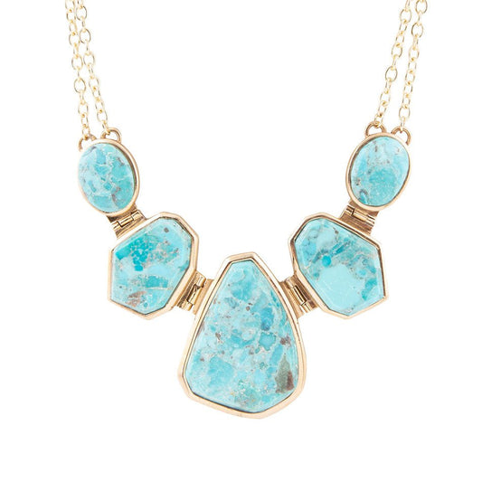 Slabs of Blue Turquoise Golden Statement Necklace