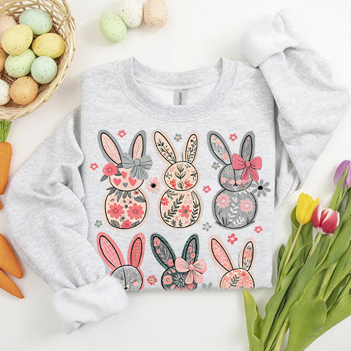 Easter Bunny Floral Sweatshirts Soft Comfortable Coquette
