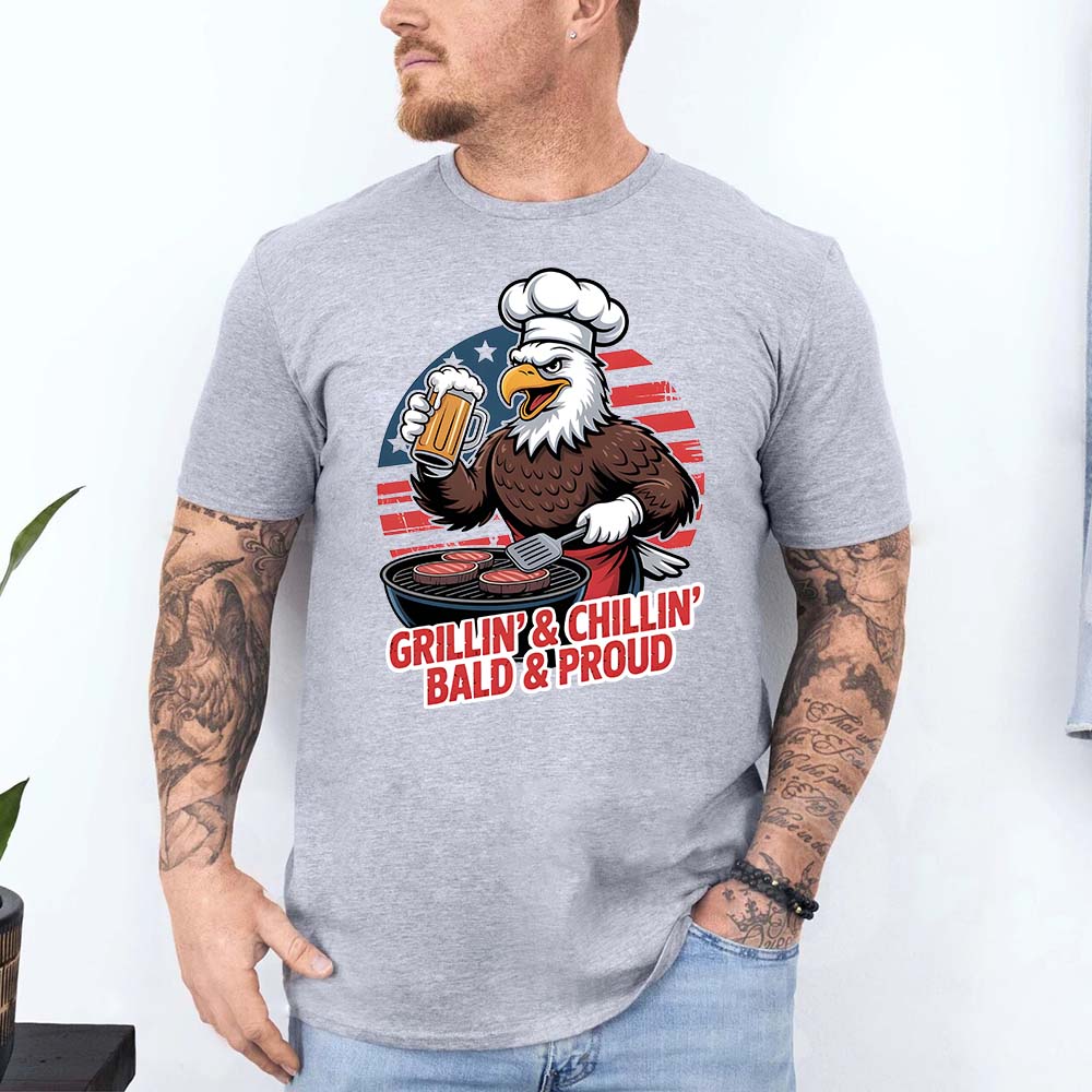Patriotic Bald Eagle BBQ Vintage T-Shirt Grillin’ & Chillin’ Bald & Proud