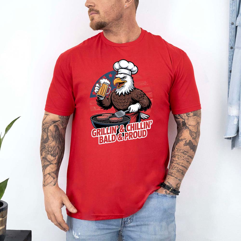 Patriotic Bald Eagle BBQ Vintage T-Shirt Grillin’ & Chillin’ Bald & Proud