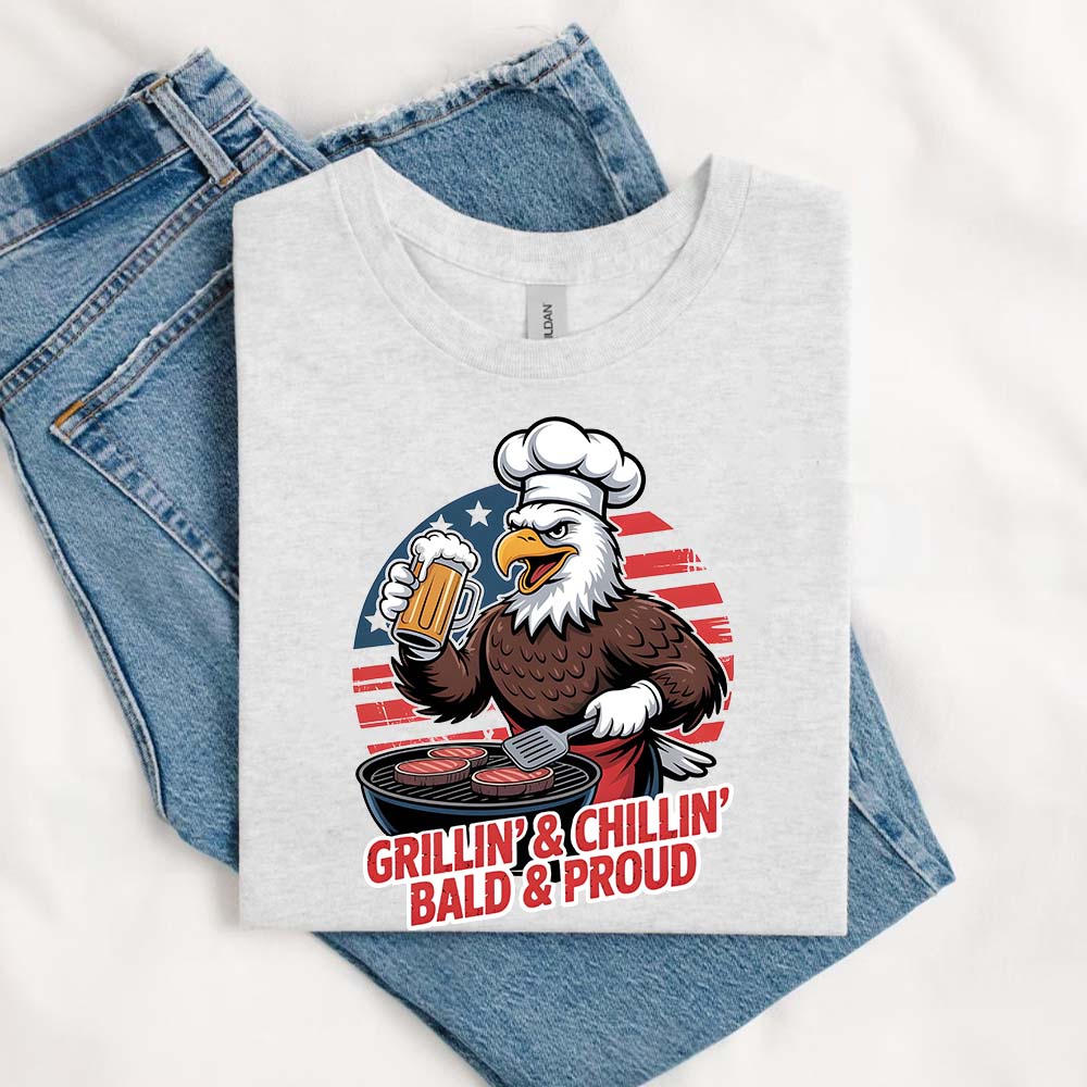 Patriotic Bald Eagle BBQ Vintage T-Shirt Grillin’ & Chillin’ Bald & Proud