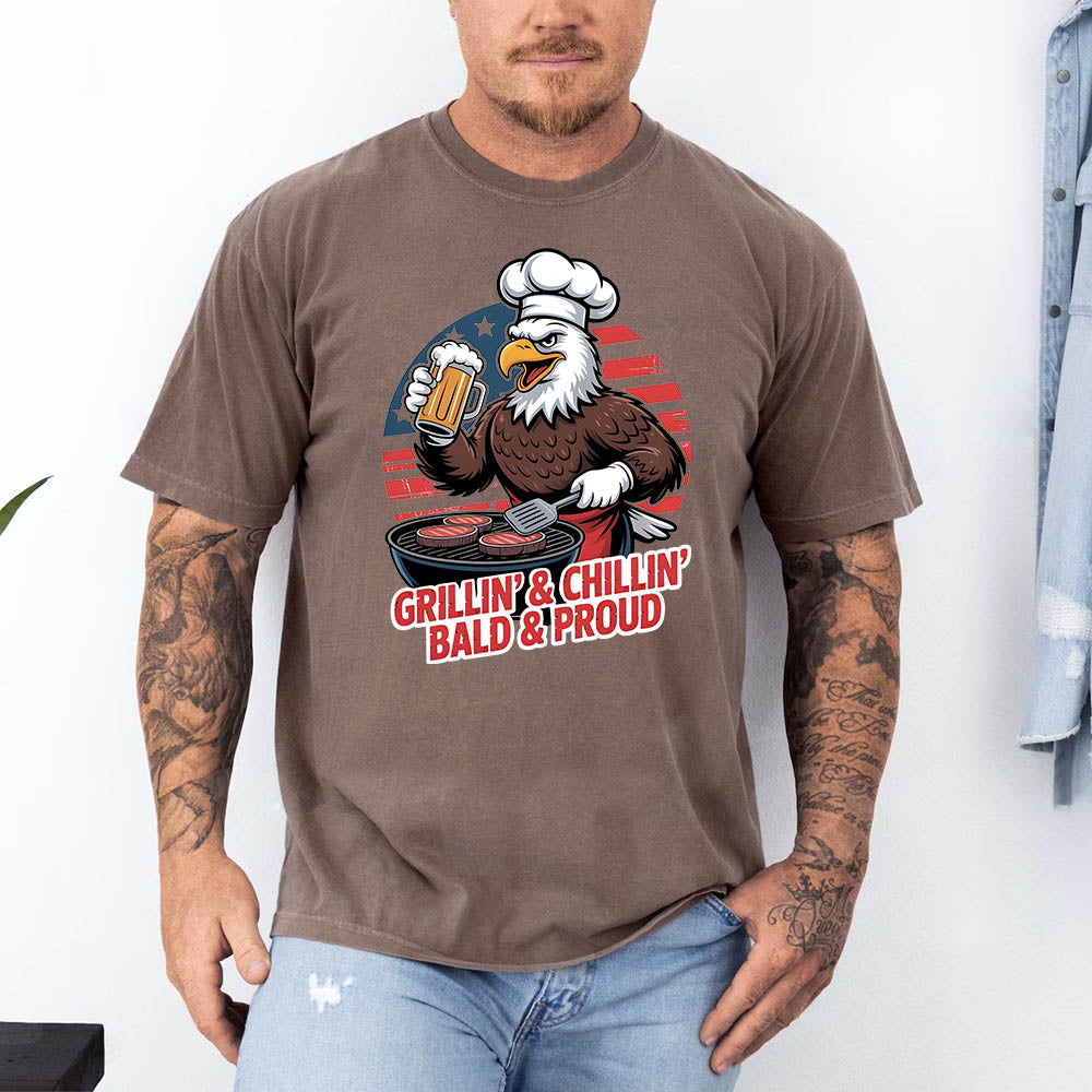 Patriotic Bald Eagle BBQ Vintage T-Shirt Grillin’ & Chillin’ Bald & Proud