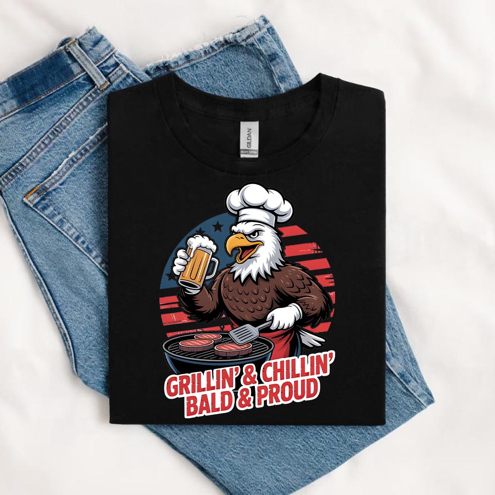 Patriotic Bald Eagle BBQ Vintage T-Shirt Grillin’ & Chillin’ Bald & Proud