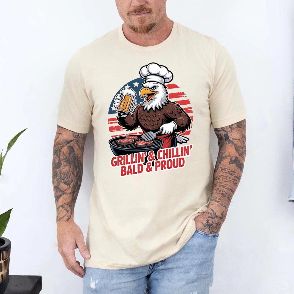 Patriotic Bald Eagle BBQ Vintage T-Shirt Grillin’ & Chillin’ Bald & Proud