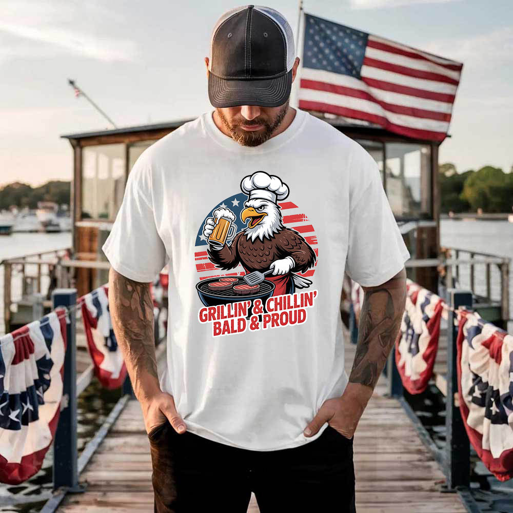 Patriotic Bald Eagle BBQ Vintage T-Shirt Grillin’ & Chillin’ Bald & Proud