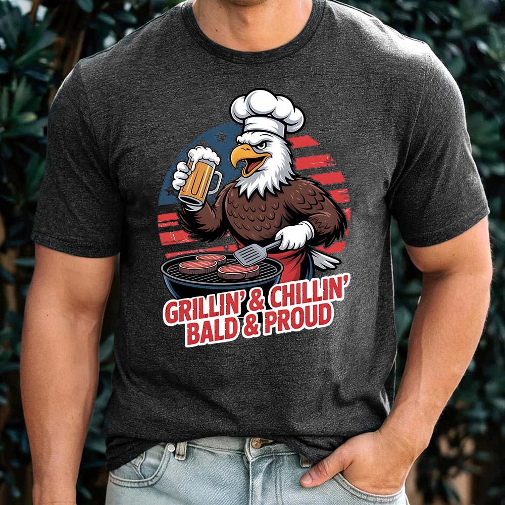Patriotic Bald Eagle BBQ Vintage T-Shirt Grillin’ & Chillin’ Bald & Proud