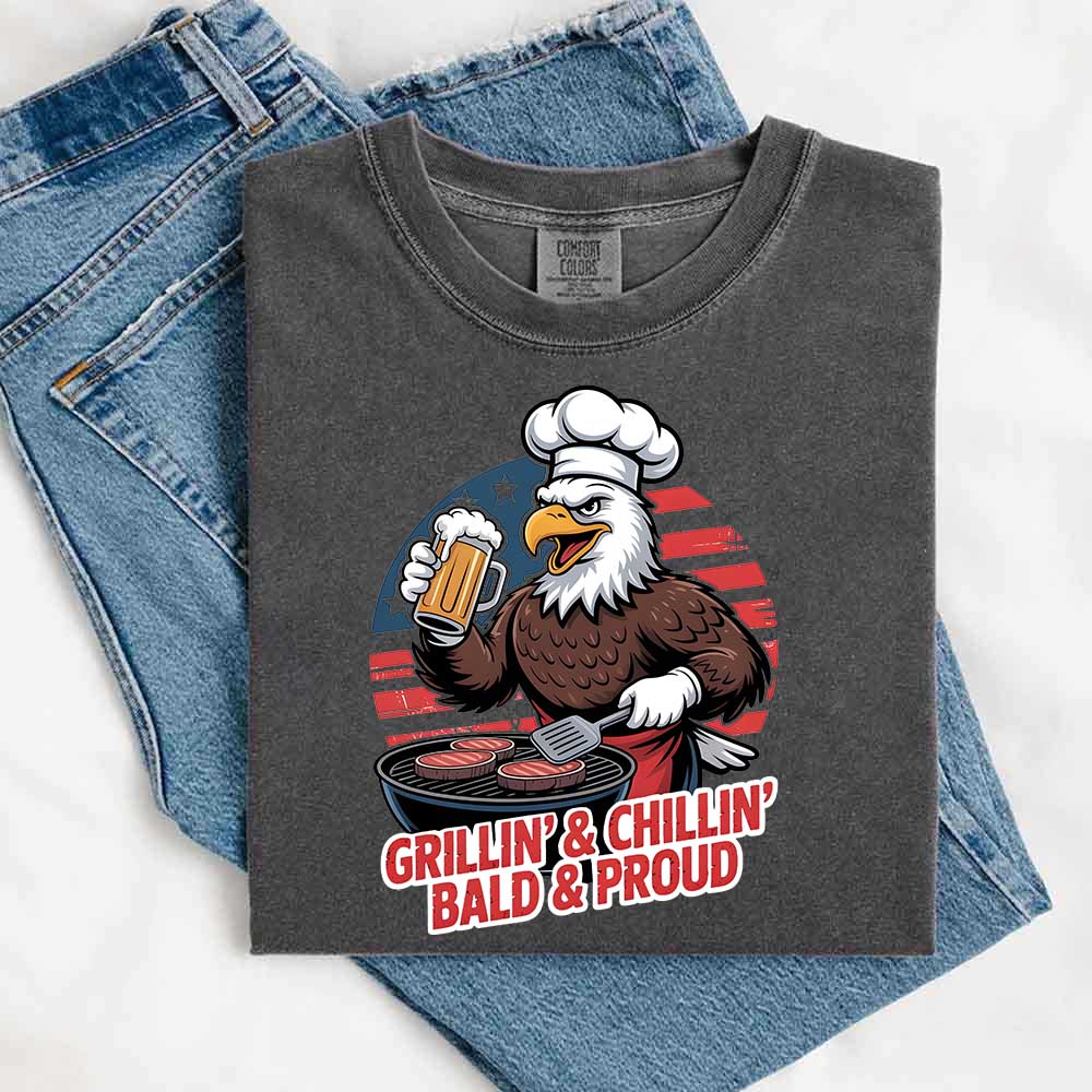Patriotic Bald Eagle BBQ Vintage T-Shirt Grillin’ & Chillin’ Bald & Proud