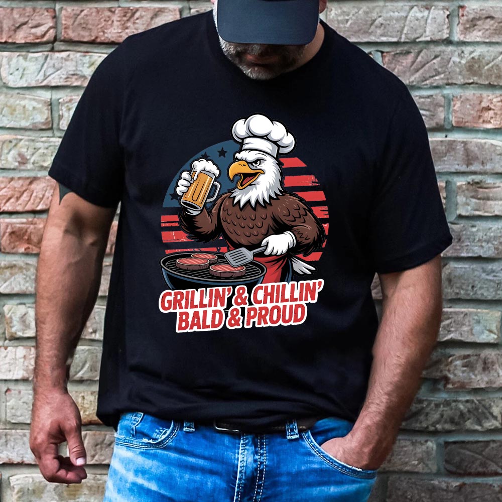 Patriotic Bald Eagle BBQ Vintage T-Shirt Grillin’ & Chillin’ Bald & Proud