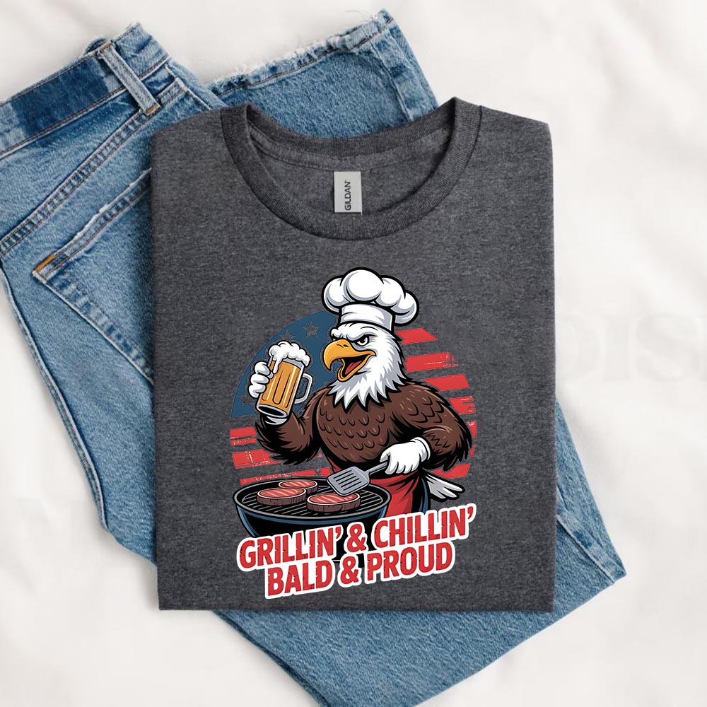 Patriotic Bald Eagle BBQ Vintage T-Shirt Grillin’ & Chillin’ Bald & Proud