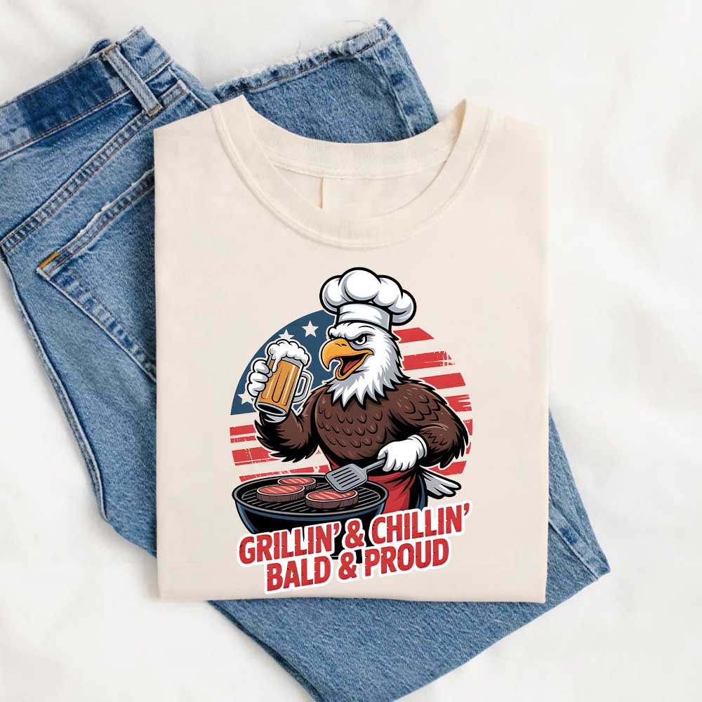 Patriotic Bald Eagle BBQ Vintage T-Shirt Grillin’ & Chillin’ Bald & Proud