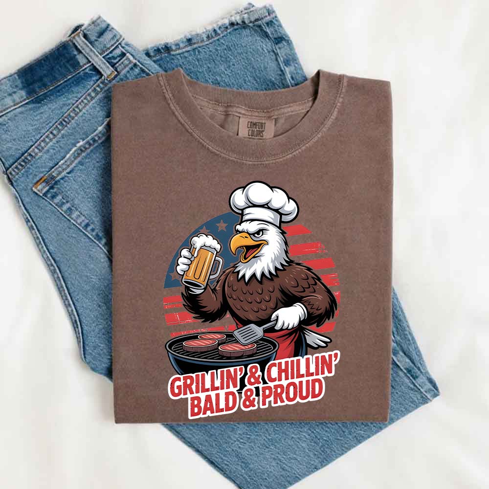 Patriotic Bald Eagle BBQ Vintage T-Shirt Grillin’ & Chillin’ Bald & Proud
