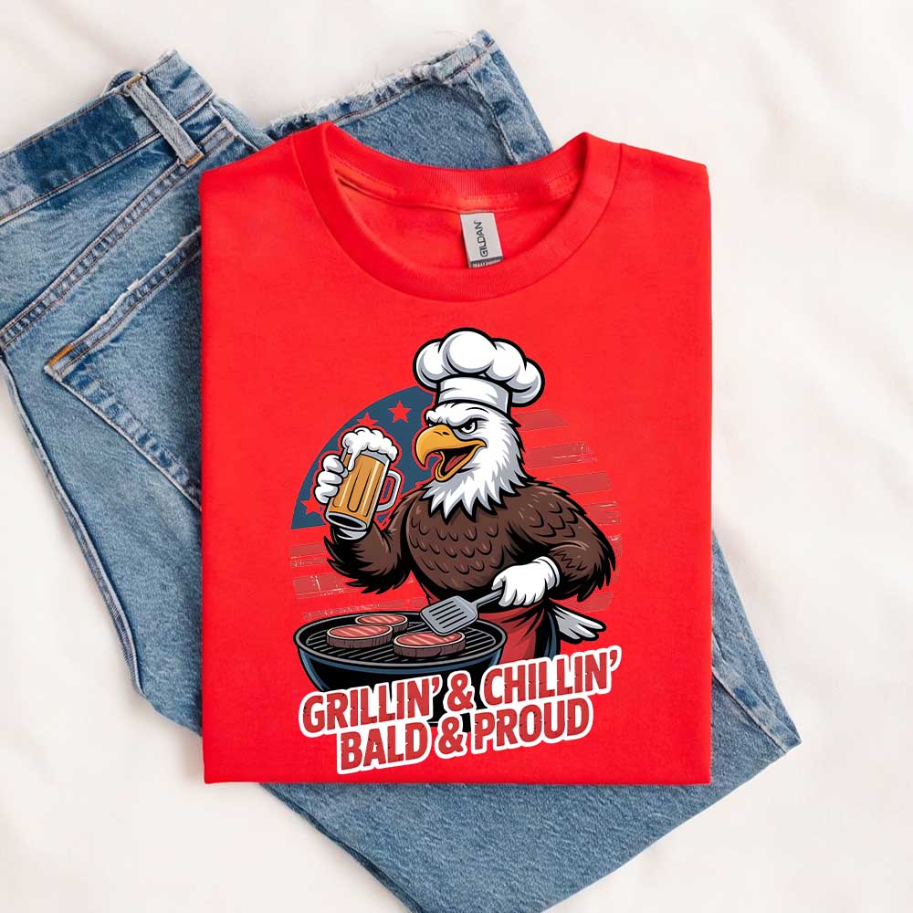 Patriotic Bald Eagle BBQ Vintage T-Shirt Grillin’ & Chillin’ Bald & Proud