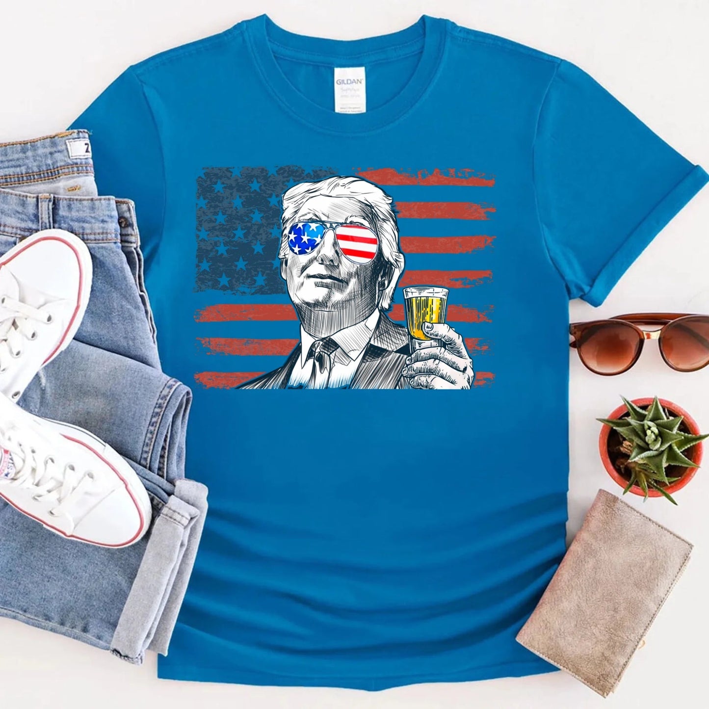 Donald Trump Drinking Party T Shirt Crew Neck Unisex