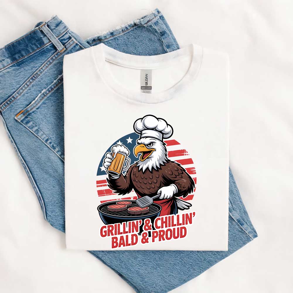 Patriotic Bald Eagle BBQ Vintage T-Shirt Grillin’ & Chillin’ Bald & Proud